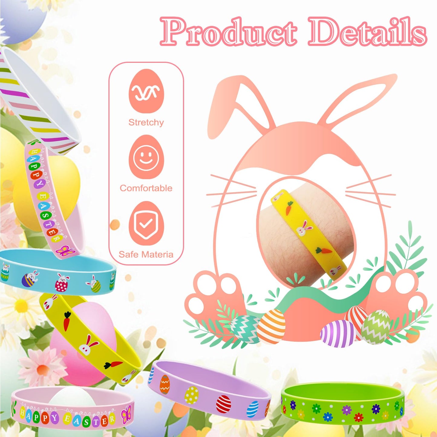 Easter Rubber Bracelets for Kids 30PCS Easter Basket Stuffers Silicone Wristbands Bulk Easter Party Favors Supplies for Kids Easter Egg Fillers Goodie Bag Stuffers Gifts Classroom Prizes Accessories