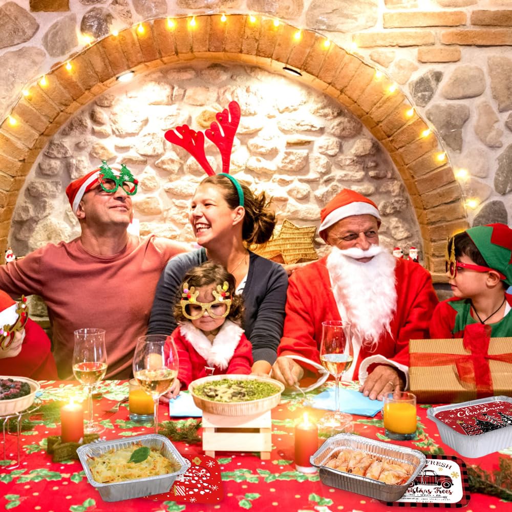 36PCS Christmas Aluminum Food Containers with Lids 9 Styles Merry Christmas Foil Leftover Containers Disposable Cookie Tins Storage Pans for Winter Holiday Gift Giving Party Supplies (Style A)