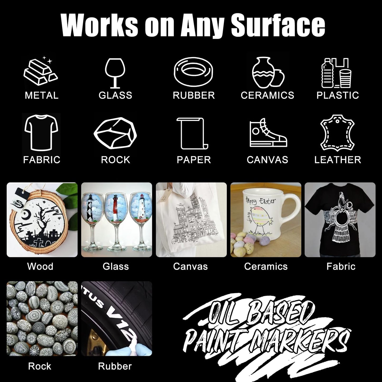 White Paint Pen White Paint Marker - 8 Pack Dual Tip Oil Based White Permanent Markers,Extra Fine Tip & Medium Fine Tip(0.7mm & 3mm),Quick Drying, Waterproof, Marker Pen for Fabric, Easter Egg, Glass