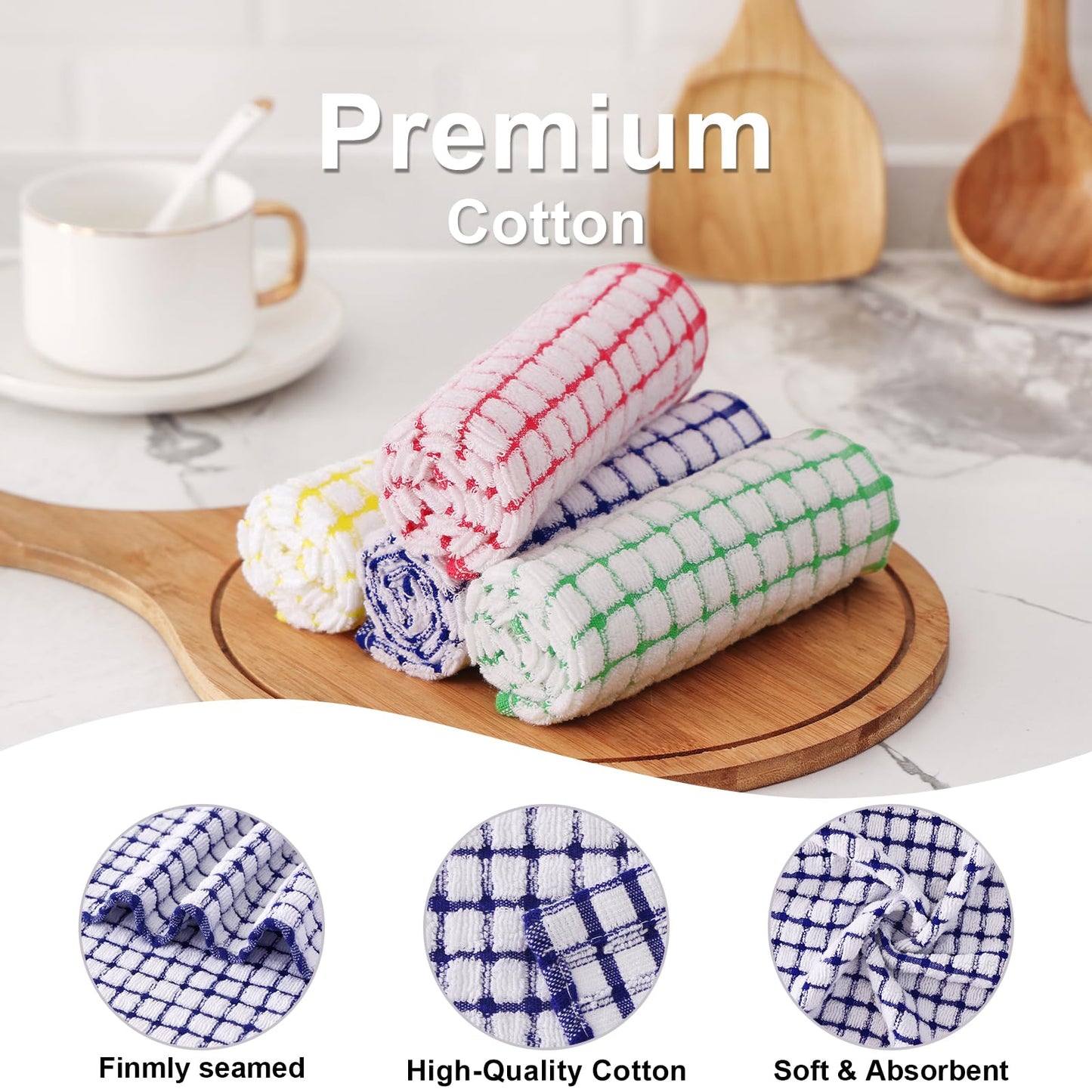 Cotton 8 Pack Terry Kitchen Dish Cloths, 12 x 12 Inches Super Soft and Absorbent Dish Rags, Quick Drying Dish Towels for Washing Dishes, Mixed Color