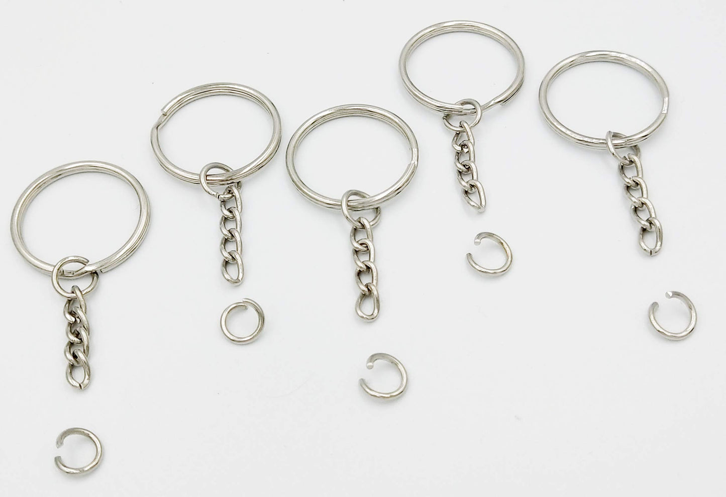 Key Ring with Chain and Open Jump Rings 1 inch, 50 Pack