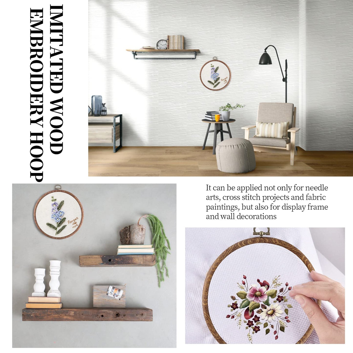 3 Pieces 6.7 Inch Embroidery Hoop Set Imitated Wood Display Frame Embroidery Hoops Circle Cross Stitch Hoop Ring for Art Craft Sewing and Hanging Ornaments Decor