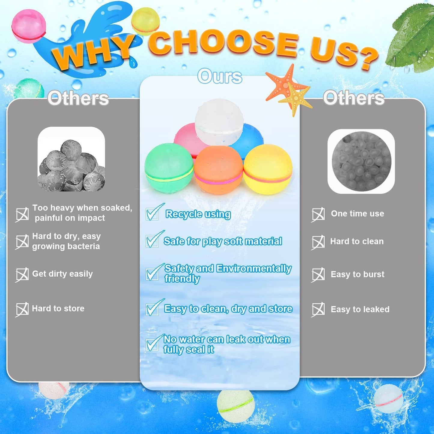 98K Reusable Water Balloons 6 Pcs with Mesh Bag, Pool Beach water Toys for Boys and Girls, Outdoor Summer Toys for Kids Ages 3-12