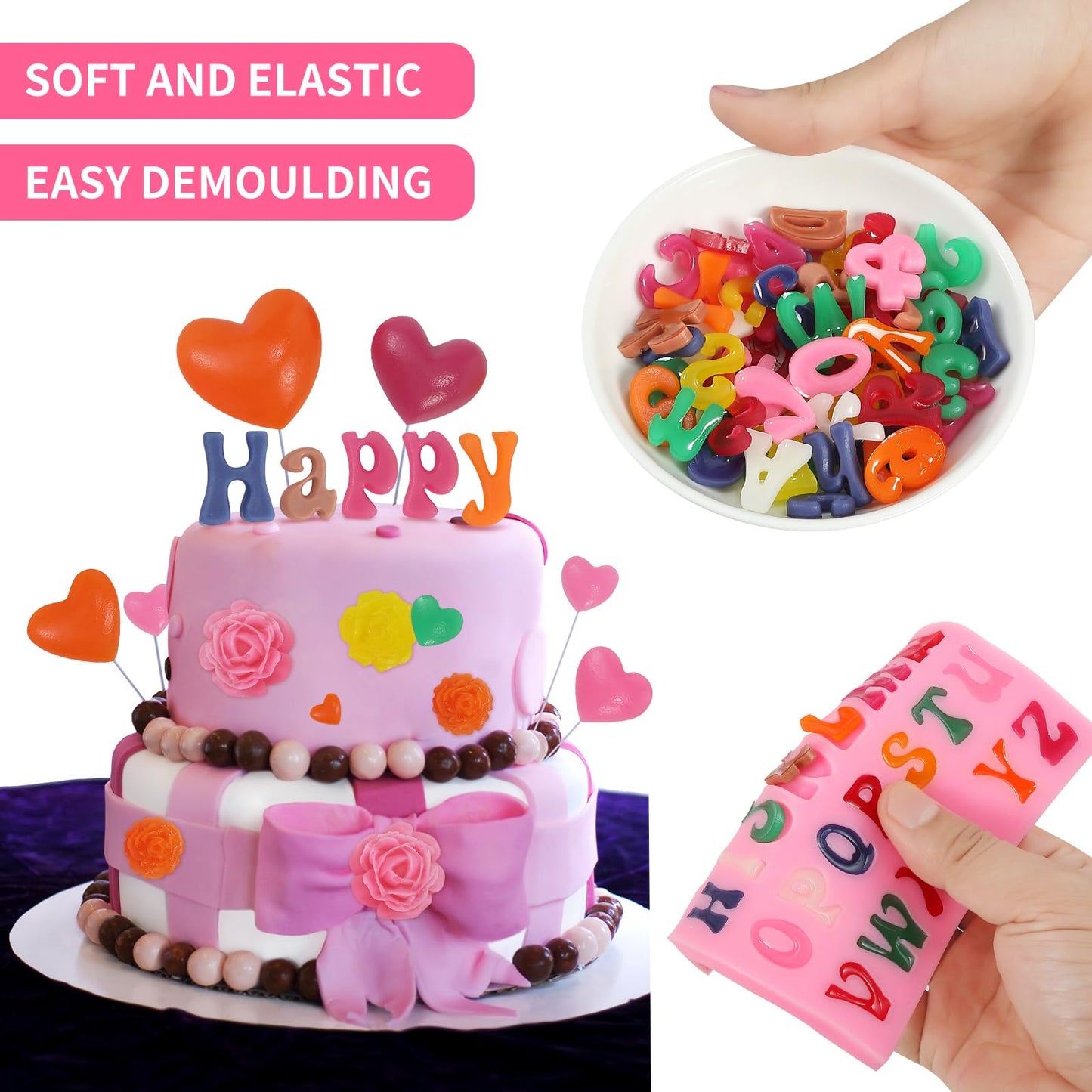 MUYIYAMEI Letter Silicone Mold Alphabet Number Molds Rose Heart Shape Cake Mould for Gummy Baking Candy Making Chocolate Molds Sugar for DIY Crafts Candy Desserts Cupcake Decoration