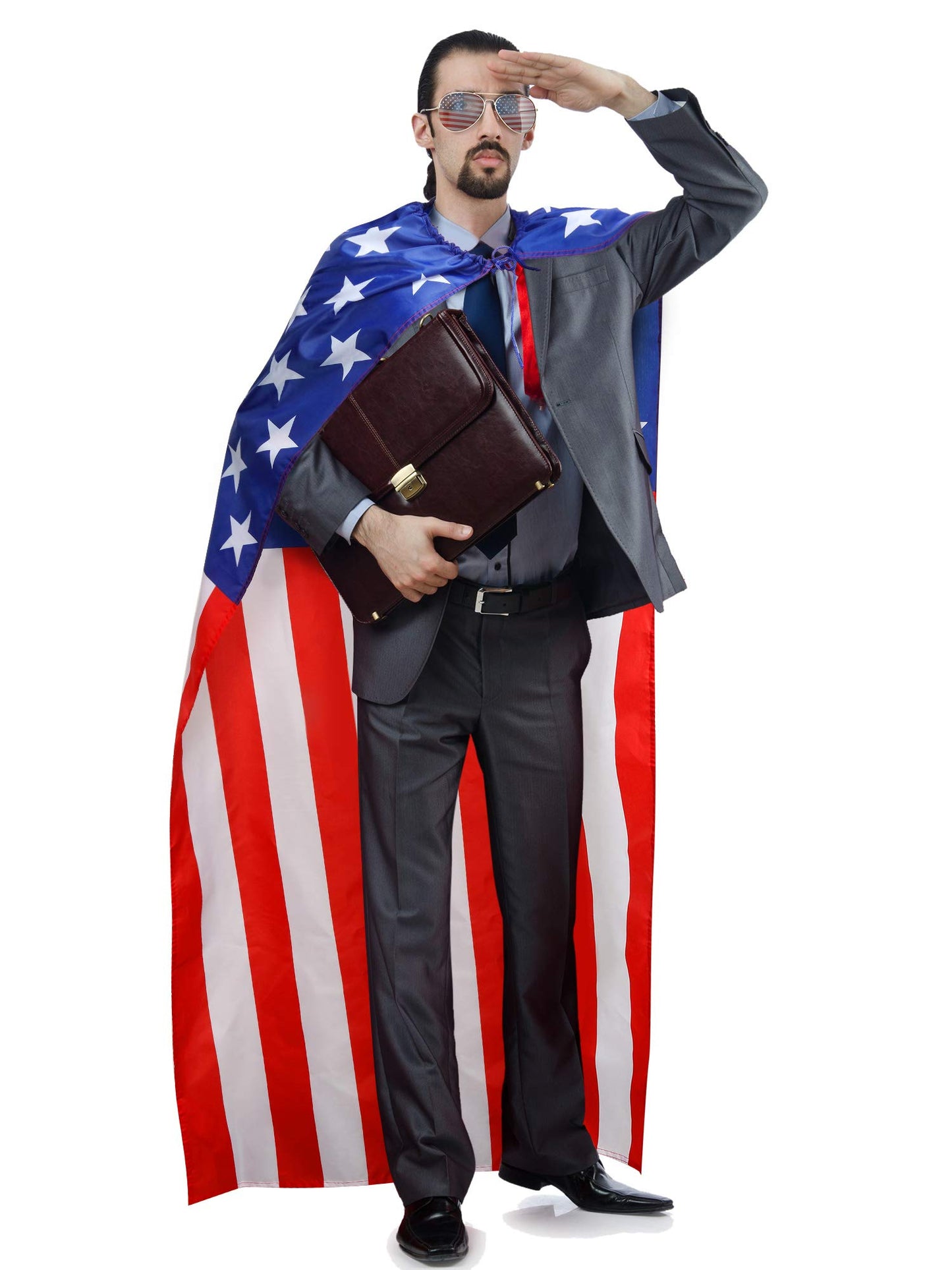 Frienda American Flag Costume Cape, 4th of July 250th Retro 80's USA Sunglasses and Flag Headband for 250th Anniversary(Classic Style)