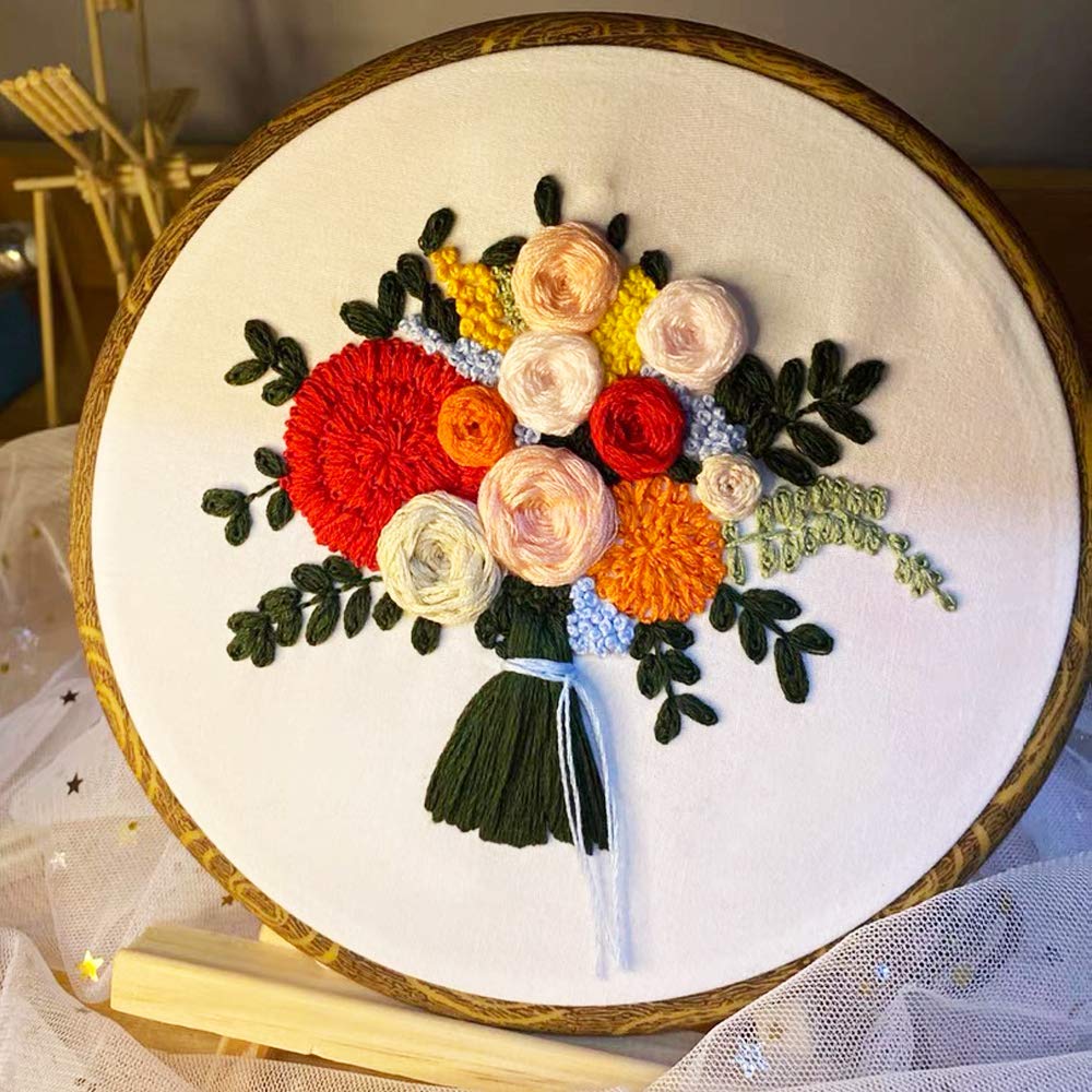 4 Pieces Embroidery Hoop Ring Plastic Cross Stitch Hoops Set Imitated Wood Display Frame Circle and Oval Embroidery Kits for Art Craft Sewing and Hanging,With 16pcs Gold Eye Sewing Needles