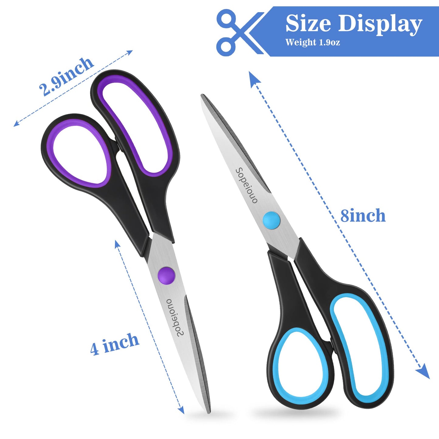Scissors Set of 6-Pack, 8" Scissors All Purpose Comfort-Grip Handles Sharp Scissors for Office Home School Craft Sewing Fabric Supplies, High/Middle School Student Teacher Scissor, Right/Left Hand