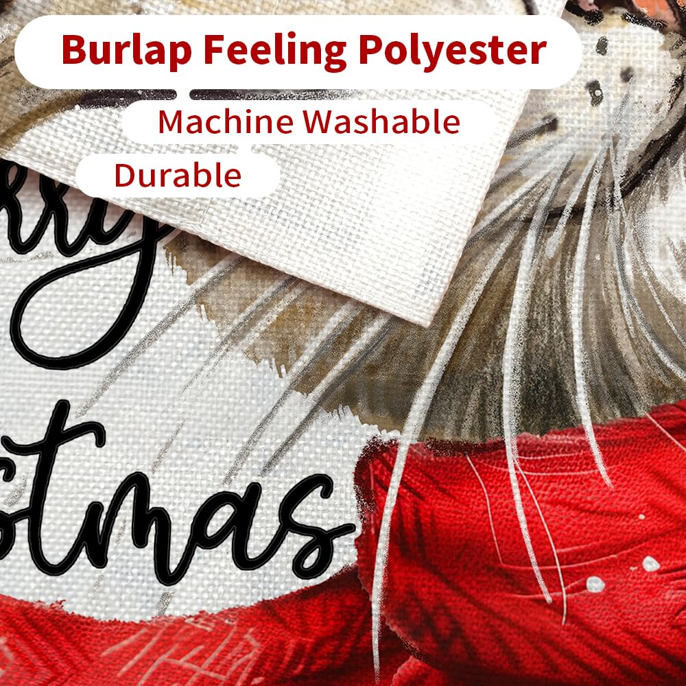 Merry Christmas Cat Garden Flag 12x18 Inch Double Sided Small Burlap Holiday Cardinal Yard Decoration for Outside