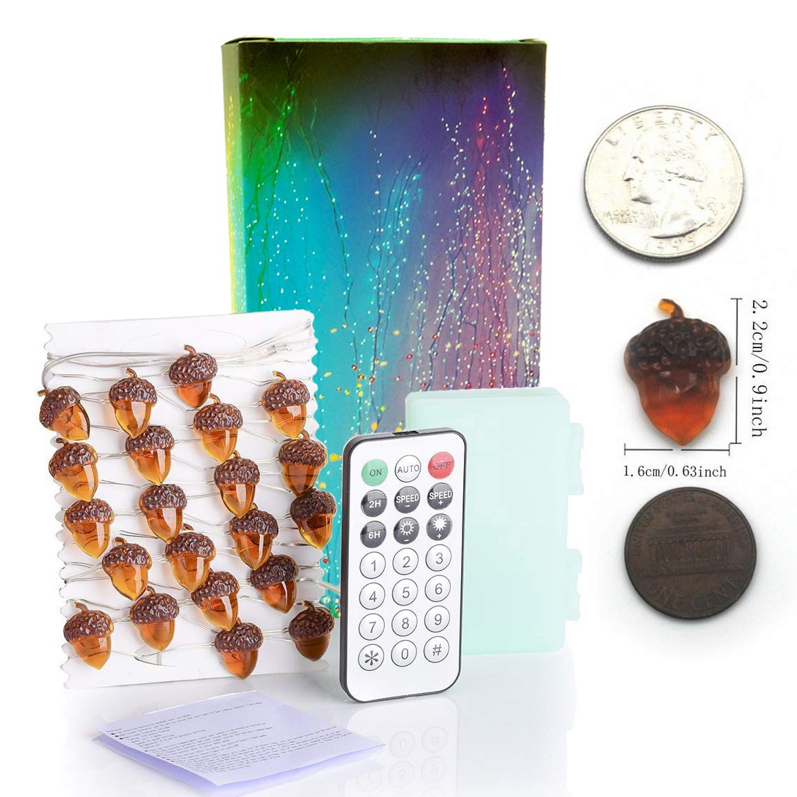 BOHON Thanksgiving Decorations Acorn Lights String 10ft 40 LEDs Fairy String Lights Battery Operated with Remote Fall Lights for Home Autumn Garland Bedroom Christmas Tree Halloween Party Decor