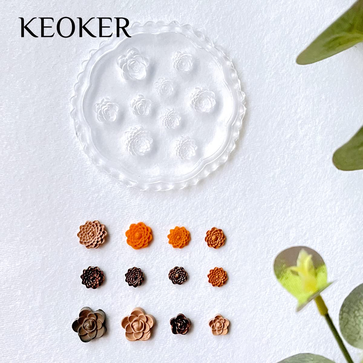 KEOKER Flower Polymer Clay Molds - 4 Pcs flower & Leaf Polymer Clay Molds for Jewelry Making, Daisy Miniature Clay Molds, Polymer Clay Molds for Polymer Clay Earrings Decoration (Mini Flower & Leaf)