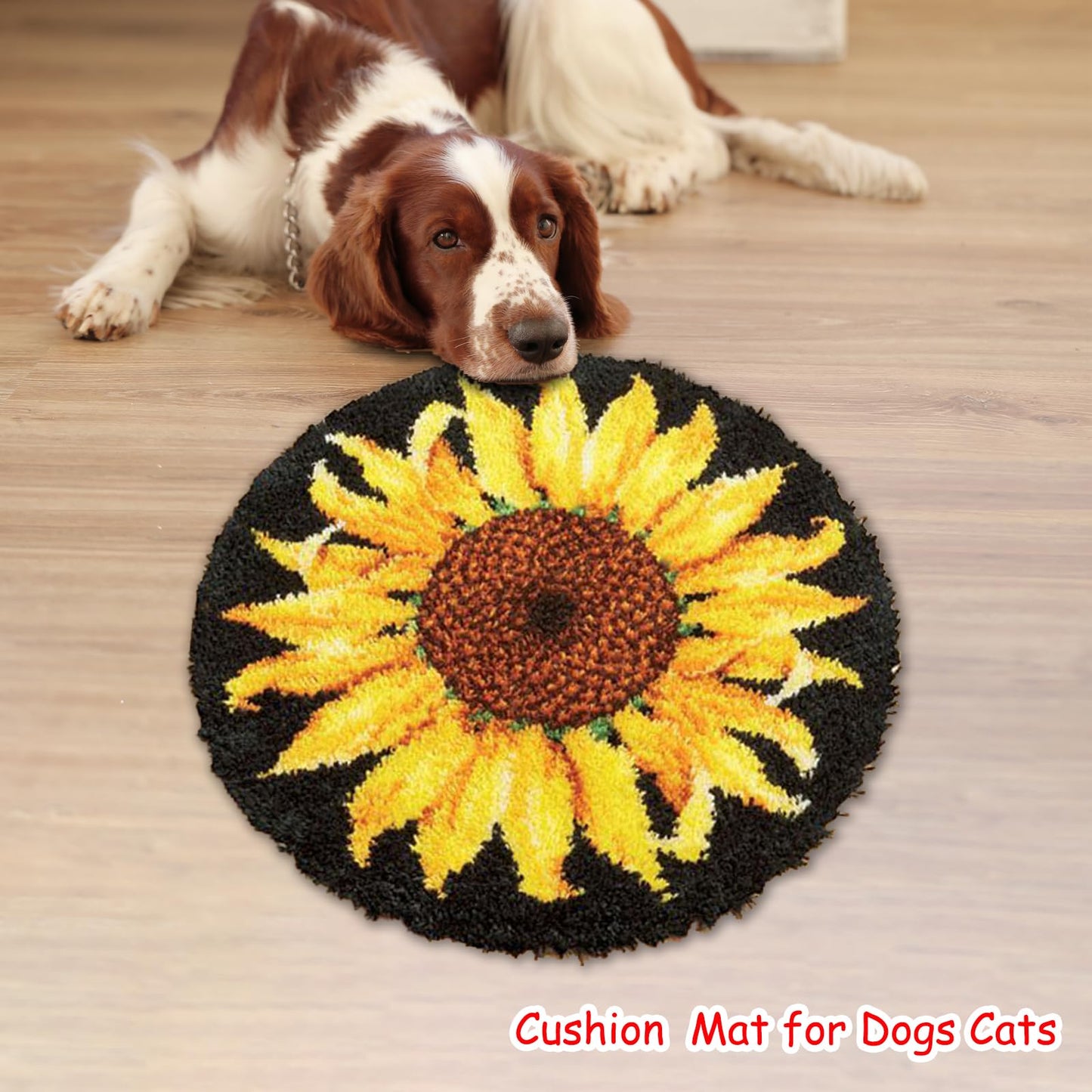 Latch Hook Rug Kit, Sunflower Pattern Printed Canvas DIY Rug Crochet Yarn Kits, Embroidery Decoration 20.4" X 20.4" (52 * 52cm)