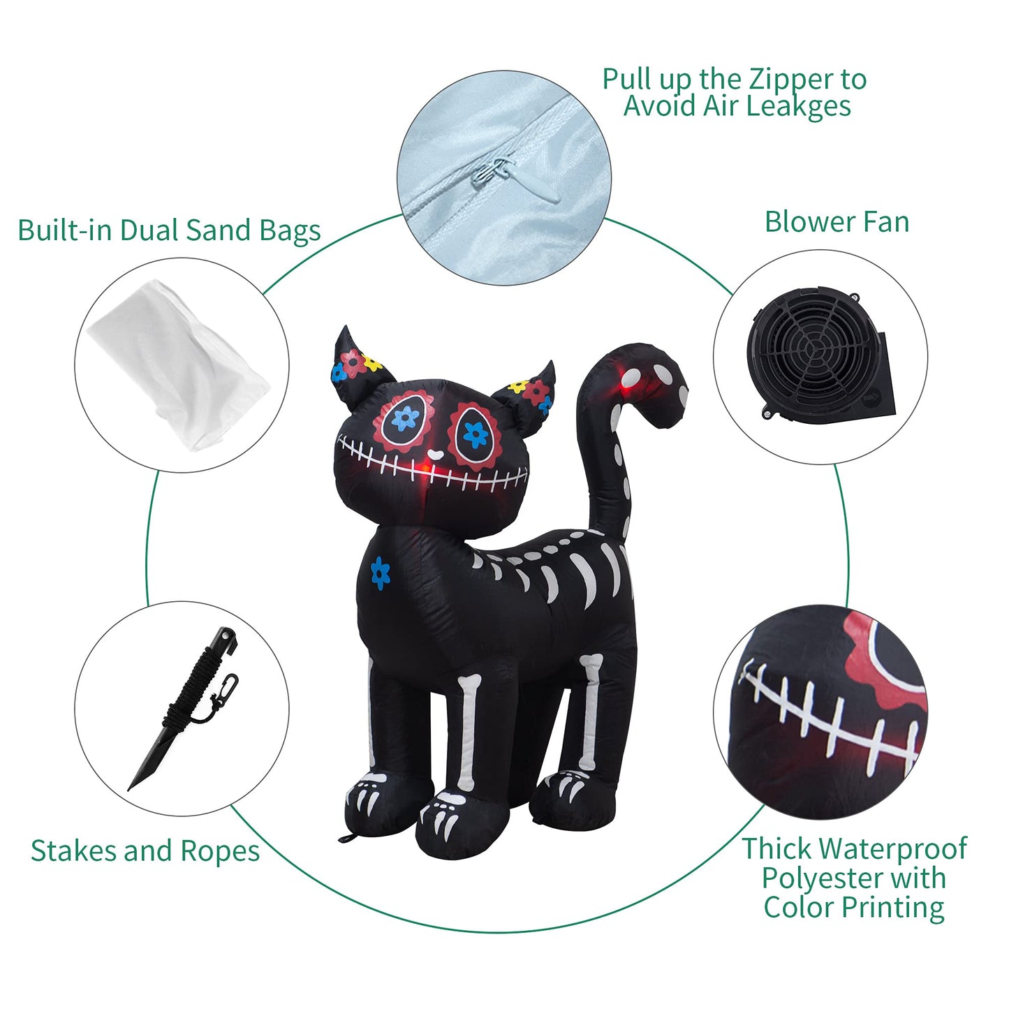 VENLOIS 4 Feet Tall Halloween Inflatable Black Cat LED Lights Decor Outdoor Indoor Holiday Decorations,Blow up Lighted Yard Decor, Giant Lawn Inflatable Home Garden Party Decoration