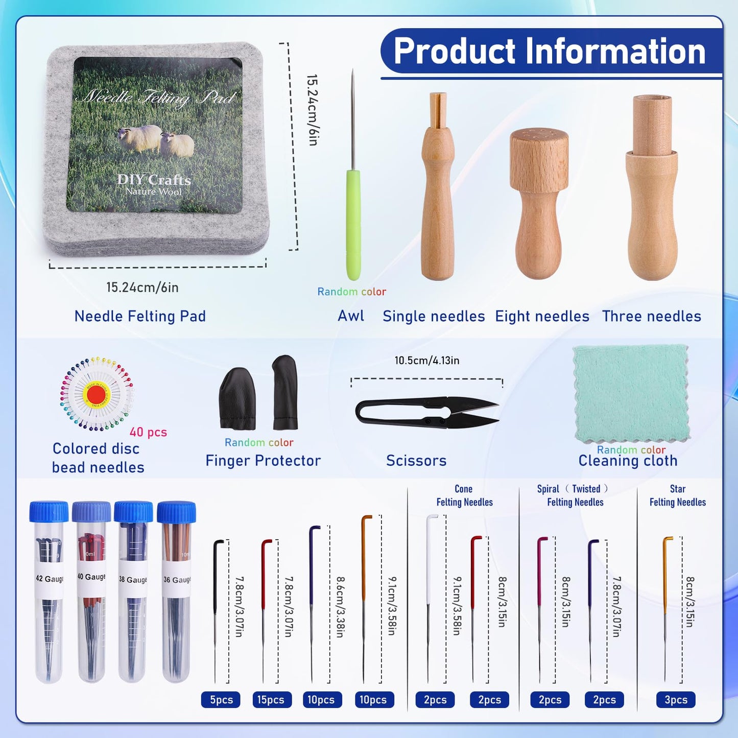 Felting Kit - 6"x6" Felting Pad & Tools with Needles, Finger Guards, Wooden Handle Scissor, Bag for Beginner & Professional DIY