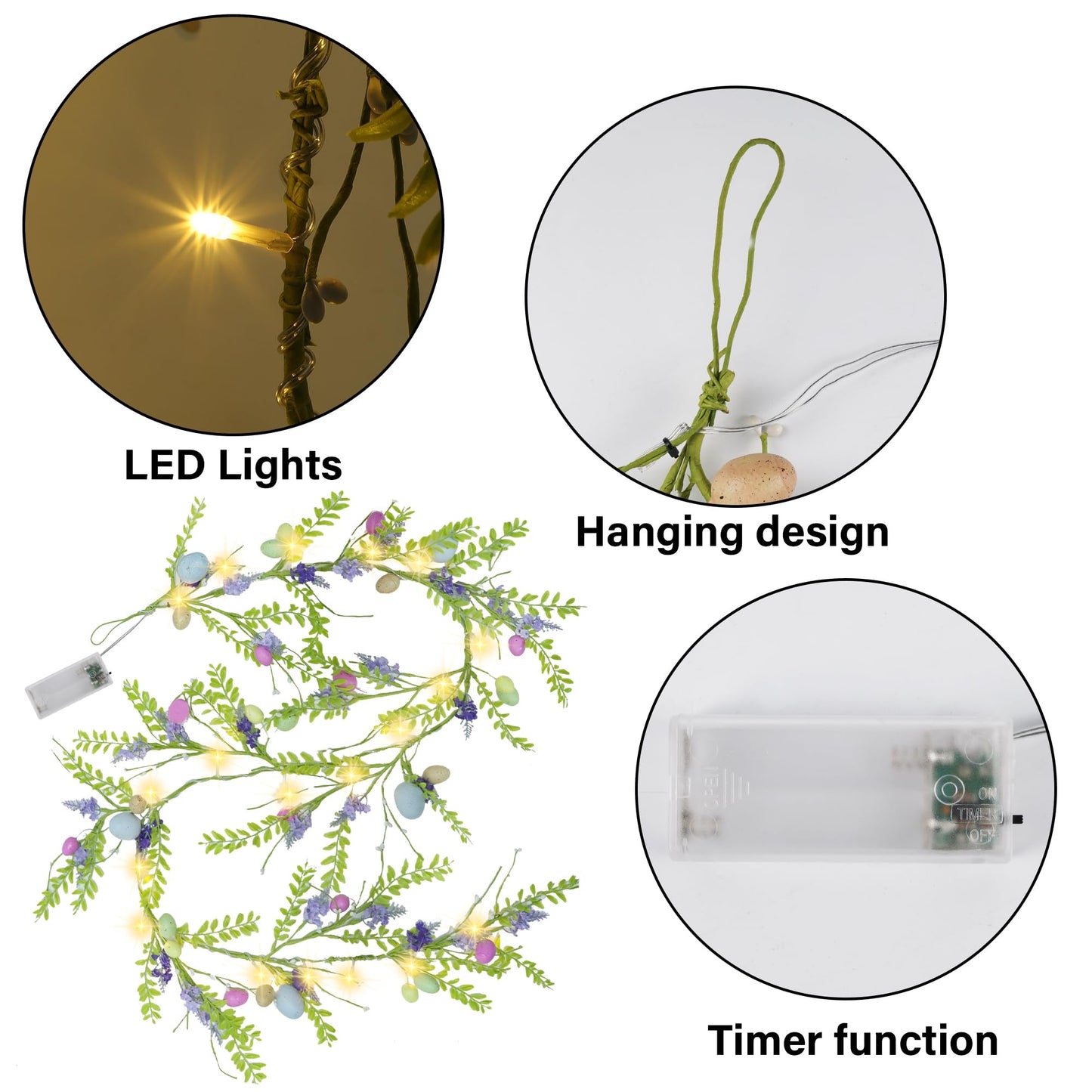 6 FT Easter Decorations for Home Lighted Easter Garland Artificial Egg Garlands with 20 LED Lights & Timer Spring Decor for Mantle Fireplace Table Door