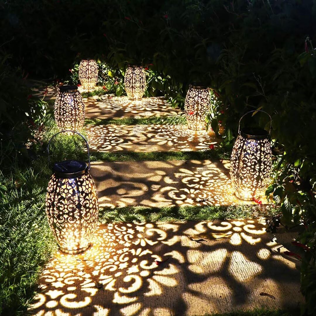 Solar Lantern Lights for Hanging or Table Outdoor Solar Light for Patio Courtyard Garden (Silver-1)