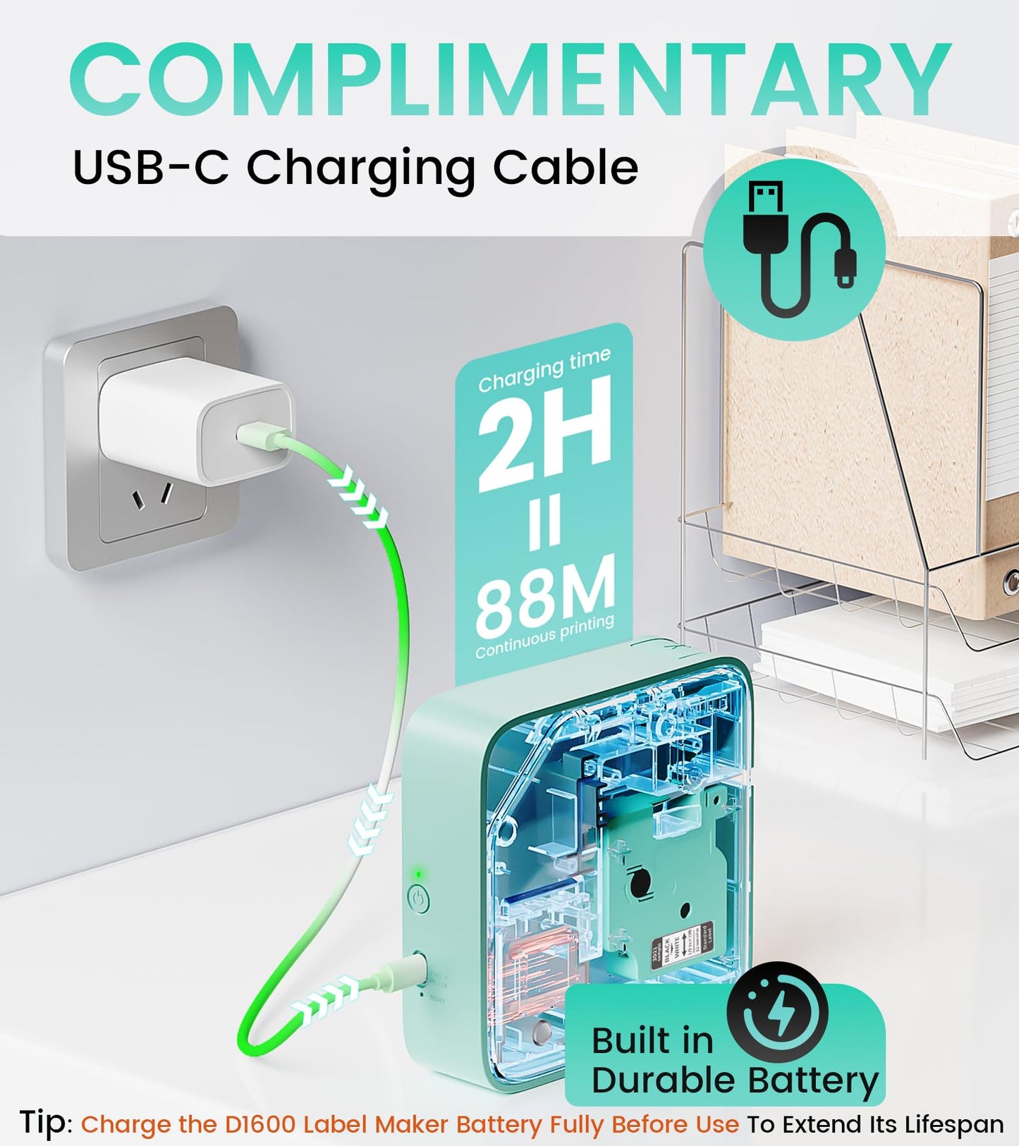 Vixic Label Maker, D1600 Label Maker Machine with-Tape, Bluetooth Handheld Label Makers Portable, Easy Labeler Machine with Multiple Template Icon Font for School Home Office Organization, Inkless