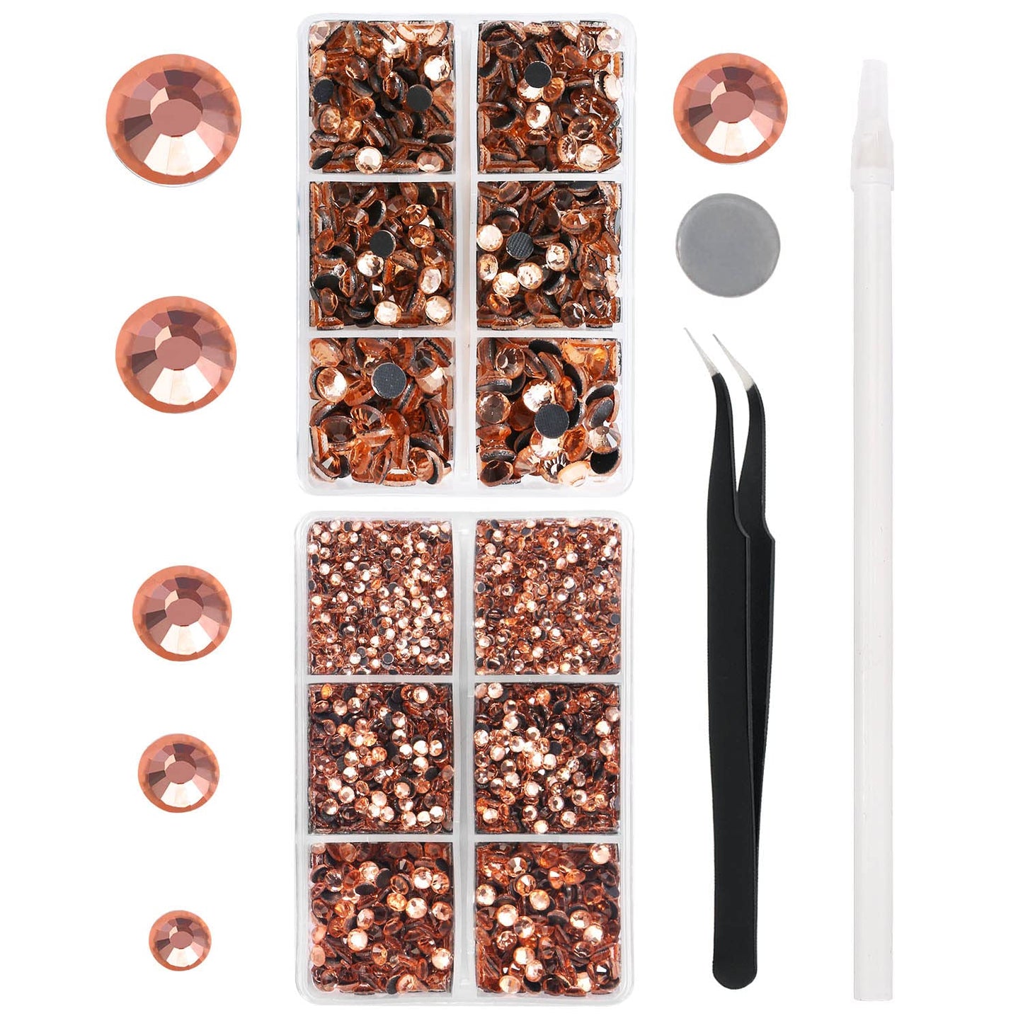 MEIBITE 6796PCS Champagne Hotfix Rhinestones Crystal Stones Glass for Fabric Clothes Shirts Sparkly Flat Back Round with Tweezers and Picking Pen (SS6~SS30 Set)
