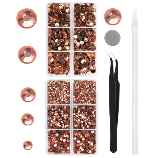 MEIBITE 6796PCS Champagne Hotfix Rhinestones Crystal Stones Glass for Fabric Clothes Shirts Sparkly Flat Back Round with Tweezers and Picking Pen (SS6~SS30 Set)