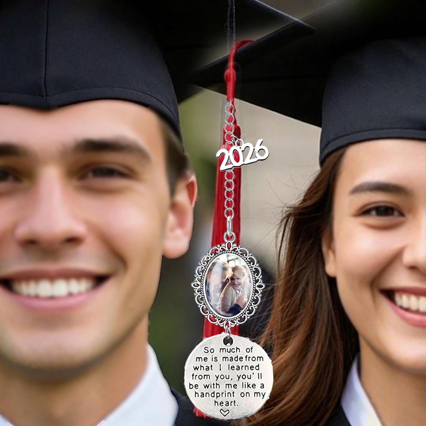 ARHTF 2026 Graduate Memorial Photo Charm Tassel Memorial Charm Class of 2026 Graduation 2026 DIY in Memory Mortarboard Decoration for Cap and Gown Ceremony Charms (silver)