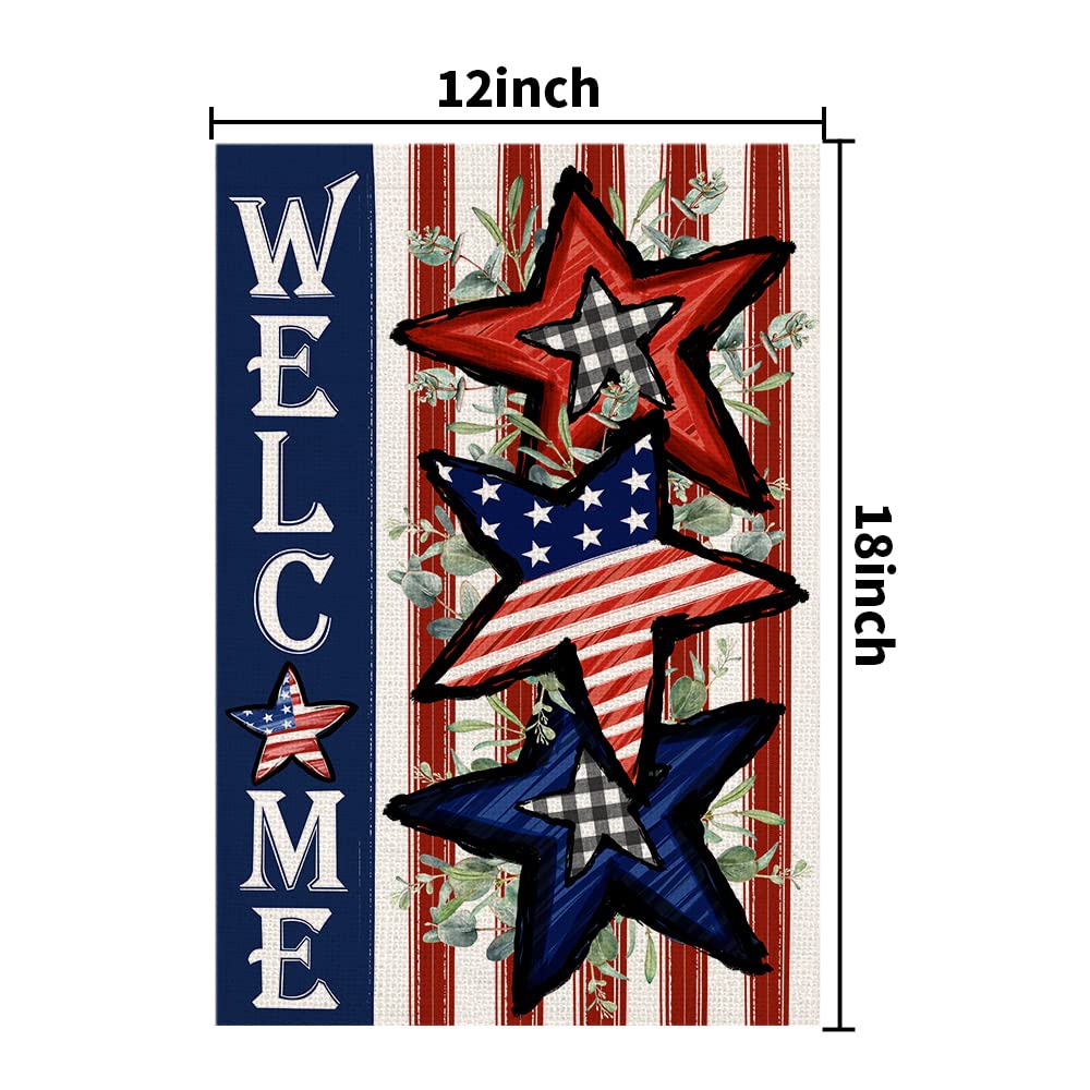 Independence Day 4th of July Garden Flag Burlap 12x18 Inch Double Sided, Patriotic American Stars and Stripes Yard Outdoor Decor DF304