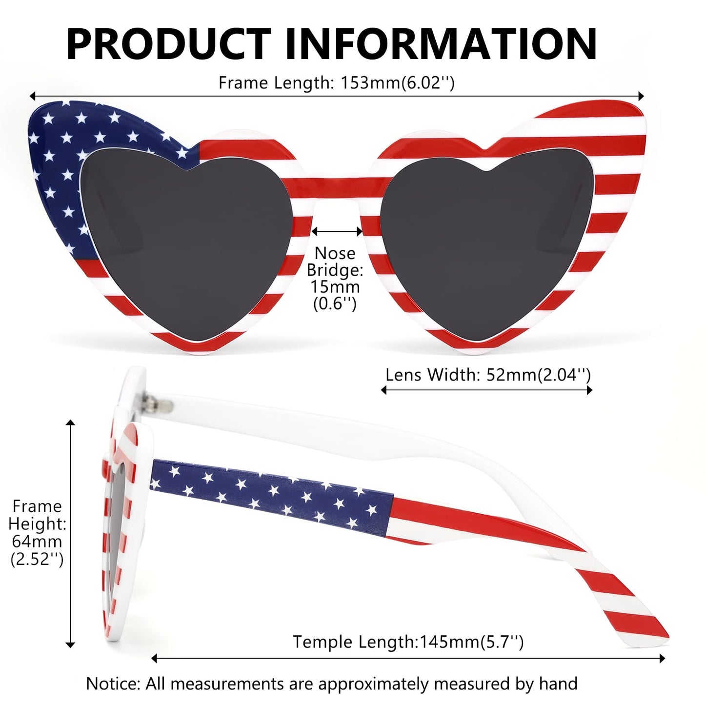 American Flag Heart Sunglasses for Women Men Trendy Cat Eye Love Shaped Sunglasses Vintage Lovely Retro Fourth of July USA Patriot Cute Sun Glasses
