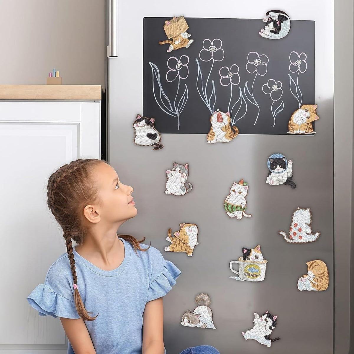 16 Pcs Cat Diamond Painting Magnets Kits Diamond Art Fridge Magnet Refrigerator Sticker Diamond Painting kit for Beginners Adults DIY Art Craft Gifts Home Decors