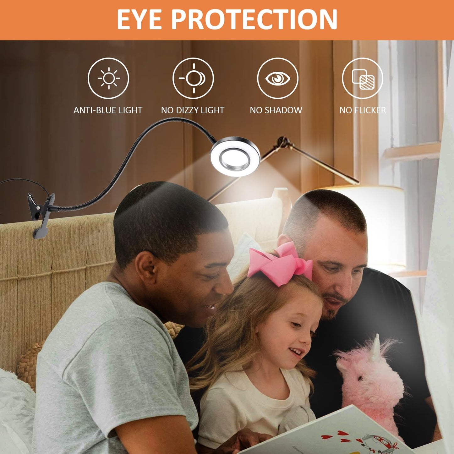 2 Pack LED Clip on Lamp Book Light for Kids Reading in Bed, 3 Color Modes with 10 Levels Brightness Flexible Gooseneck Clamp for Bed Headboard Video, Craft, Make up, Study