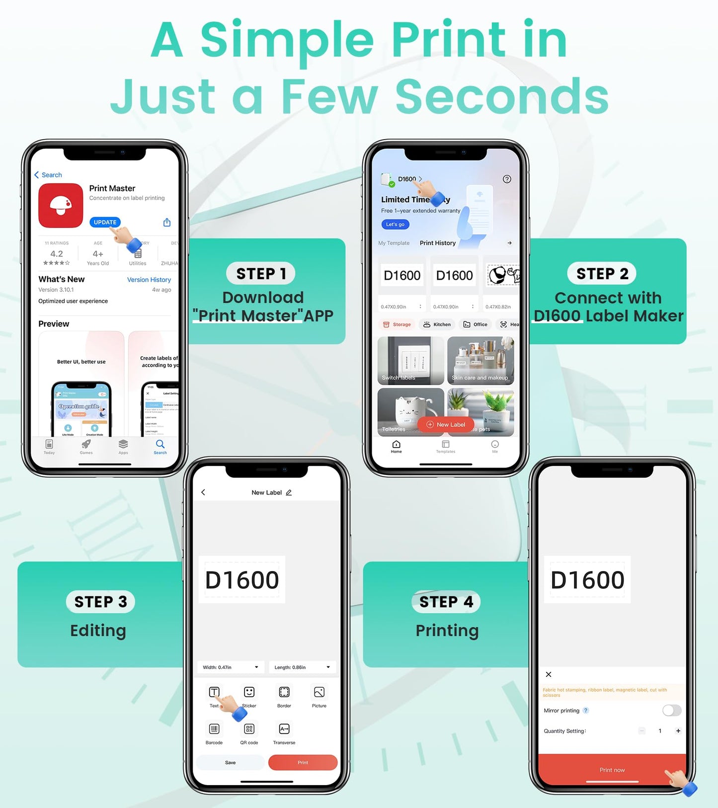 Vixic Label Maker, D1600 Label Maker Machine with-Tape, Bluetooth Handheld Label Makers Portable, Easy Labeler Machine with Multiple Template Icon Font for School Home Office Organization, Inkless