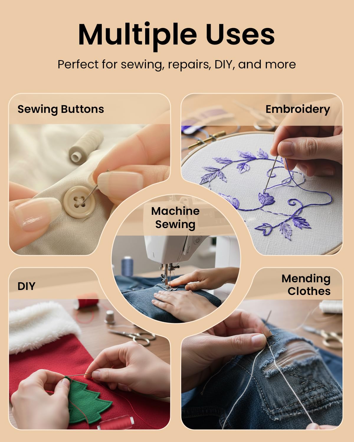 96Pcs Professional Sewing Thread Kit, 48 Colors 400 Yards/Spool, [Top Durability with 4-Ply Tight-Twist] AAA-Grade Polyester Thread with Prewound Bobbins, Sewing Thread for Hand & Machine Sewing