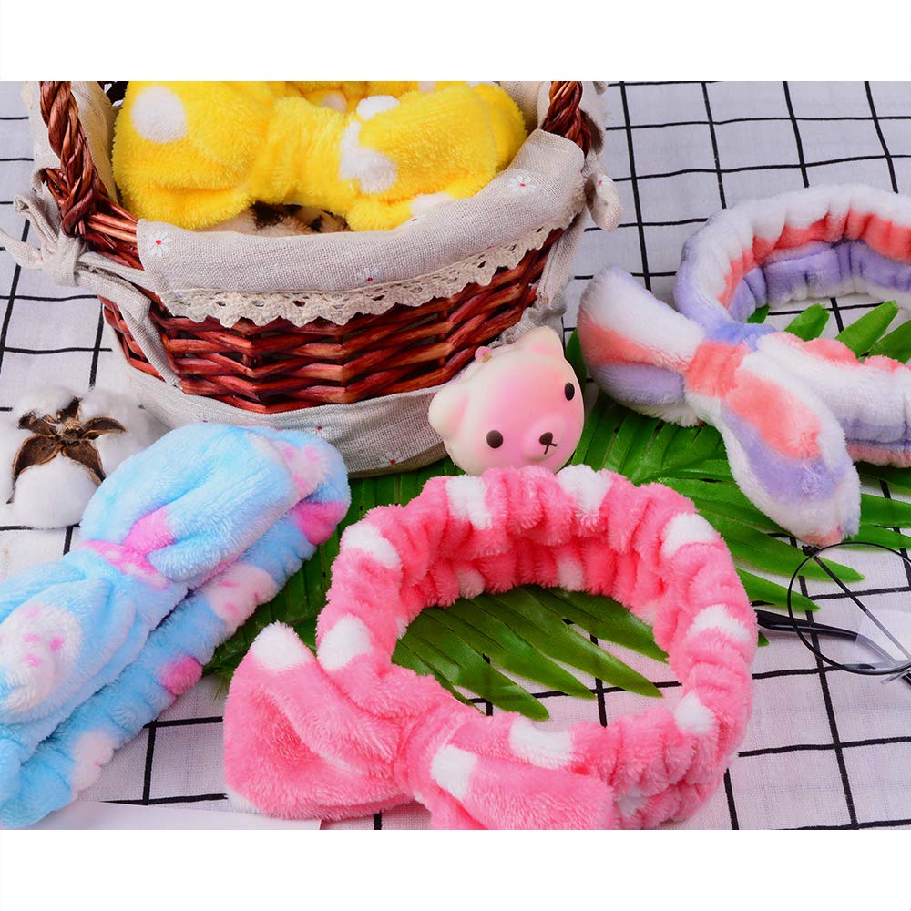 8 Pack Stocking Stuffers For Women Teen Girls Spa Headband for Women Facial Makeup Headband Soft Coral Fleece Bow Hair Band Party Favors for Washing Face Mask Spa Christmas Gifts For Woman Adult