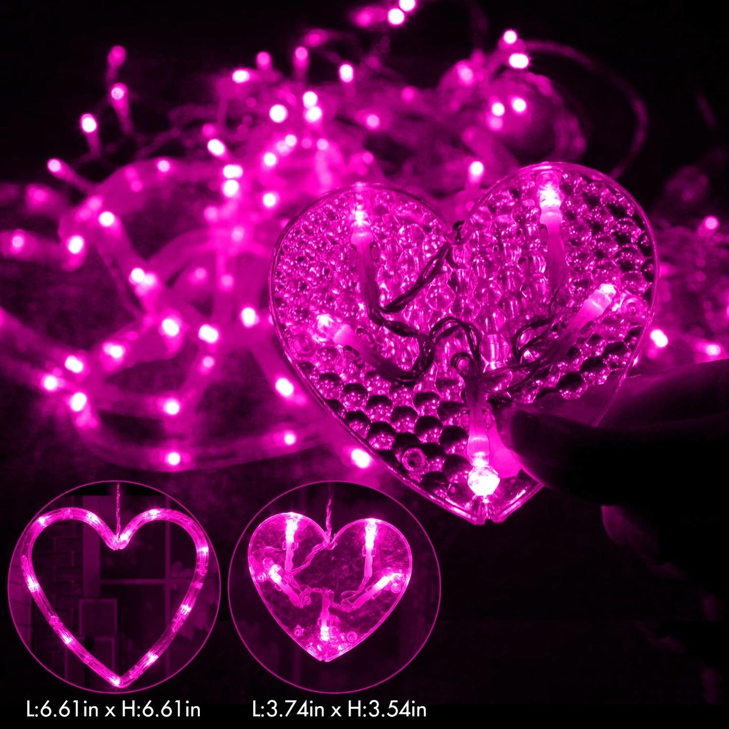 Valentine's Day Decoration, 138 LED Connectable Heart Curtain Lights with 8 Twinkle Modes, Plug in Pink Heart-Shaped Icicle Lights for Indoor Outdoor Garden Party Wedding Valentines Day Decor