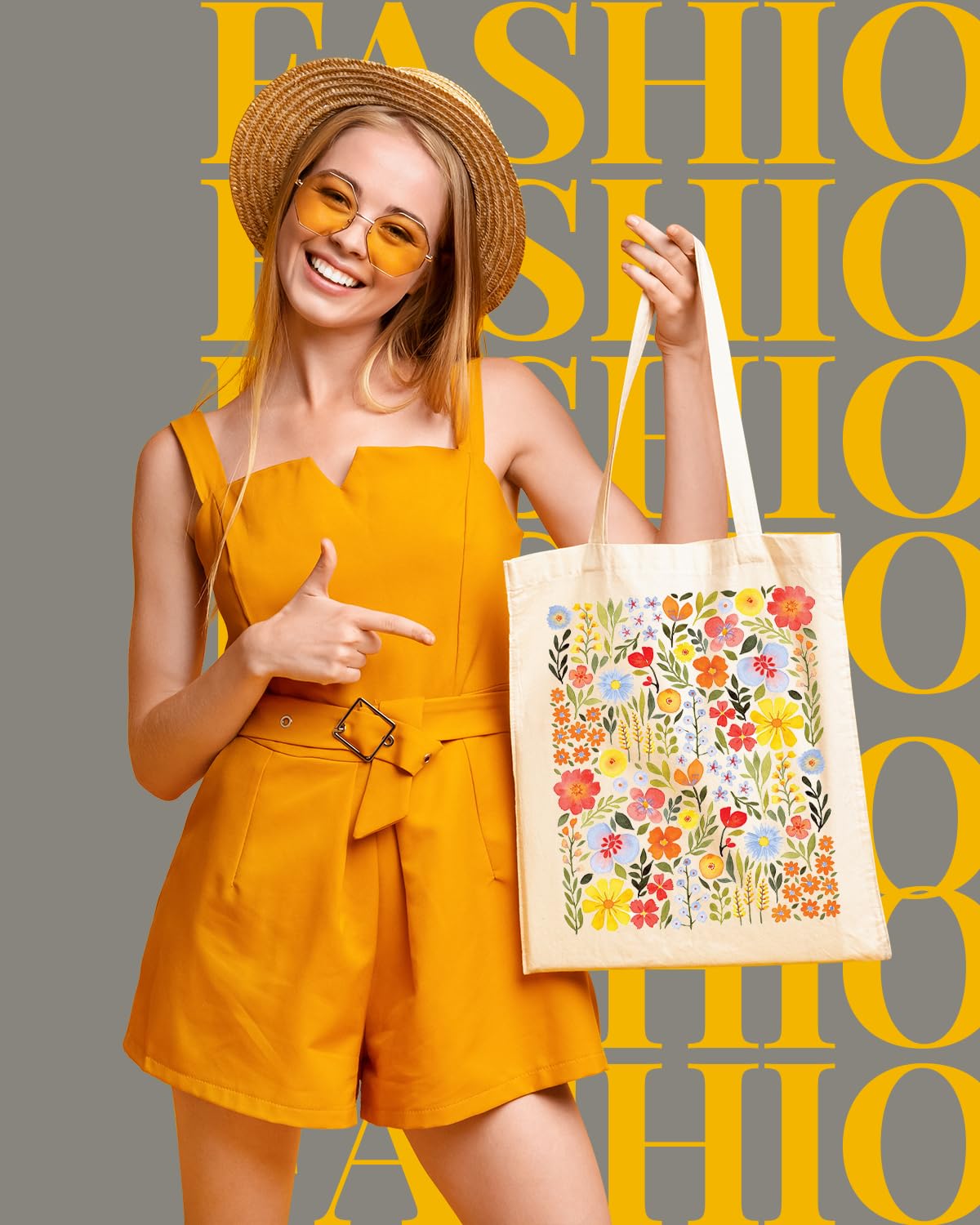 AUSVKAI Canvas Tote Bag Aesthetic for Women, Cute Yellow Wild Flower Reusable Cloth Cotton Bags for Shopping Beach Gifts