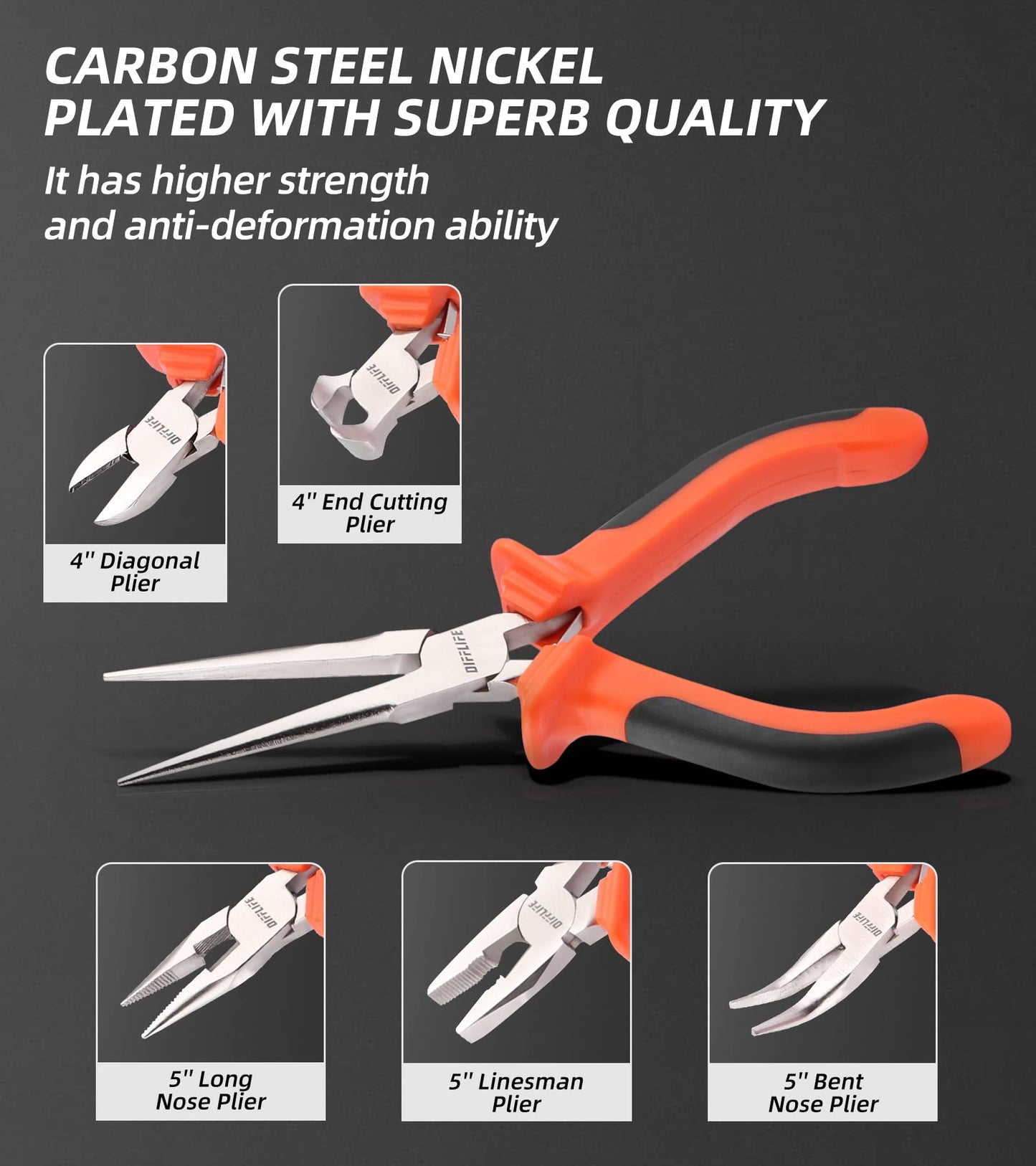 Mini Pliers Set,6-piece Needle Nose, Diagonal, Long Nose, Bent Nose, End Cutting and Linesman, for Jewelry, Making Crafts, Repairing Electronic Devices, with Pouch (6-Piece)