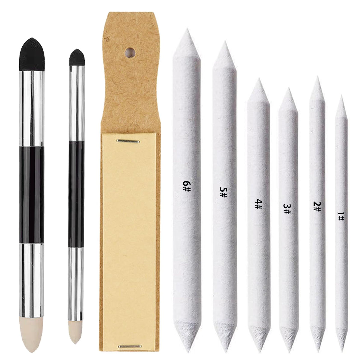 Haojiaho Blending Stump, 9pcs Blending Stumps, Blending Sponge Pens and Sandpaper Pencil Sharpener, Washable & Reusable, Tortillions Paper Art Blenders for Student Artist Charcoal Sketch Drawing