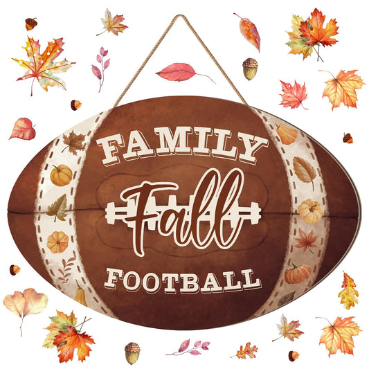 Thanksgiving Pumpkin Welcome Sign Door Decor Hello Fall Wood Hanging Decoration Autumn Wooden Signs Rustic Fall Decorative for Porch Home Wall Indoor Outdoor Decor(Football)
