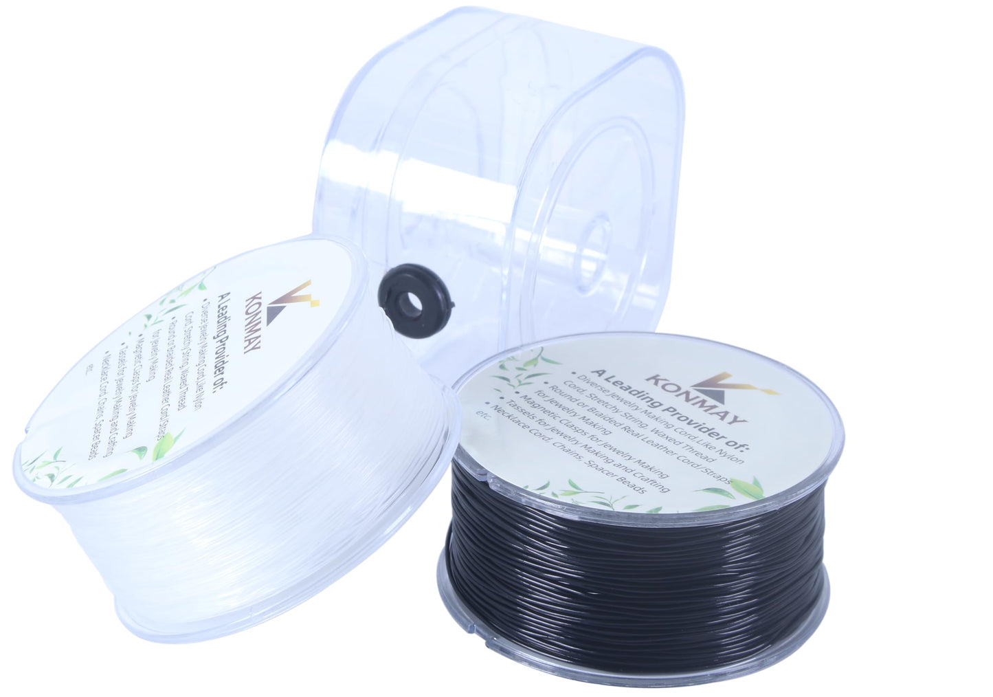 KONMAY 2 Rolls 0.8mm Round Stretchy Bracelet Strings with Organizing Case, 130 Yards Black and White Crystal Elastic Thread Cord for Jewelry Bracelets Making and Beading