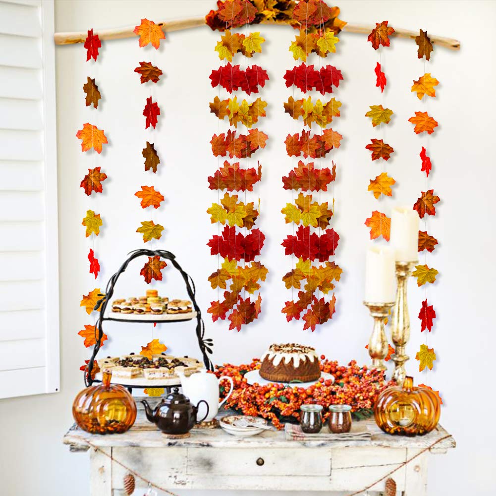 Fall Maple Leaf Garland, Artificial Autumn Maple Leaves Plants Vine Hanging Garland for Home Garden Kitchen Office Wedding Wall Doorway Party Backdrop Fall Garland Fall Decorations Thanksgiving Decor