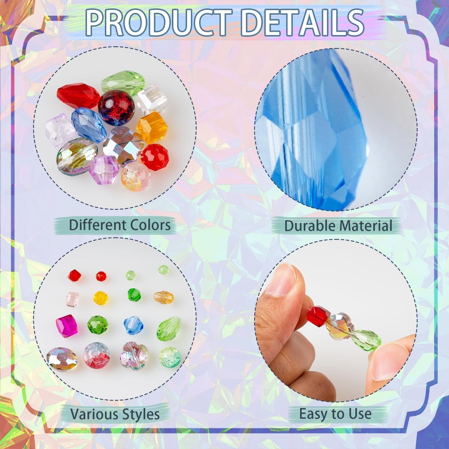 636pcs Glass Beads for Jewelry Making - Colorful Rainbow Craft Crystal Beads with Loose Beads Sparkly Beads Hole Drilled DIY for Bracelets Craft Earrings Making