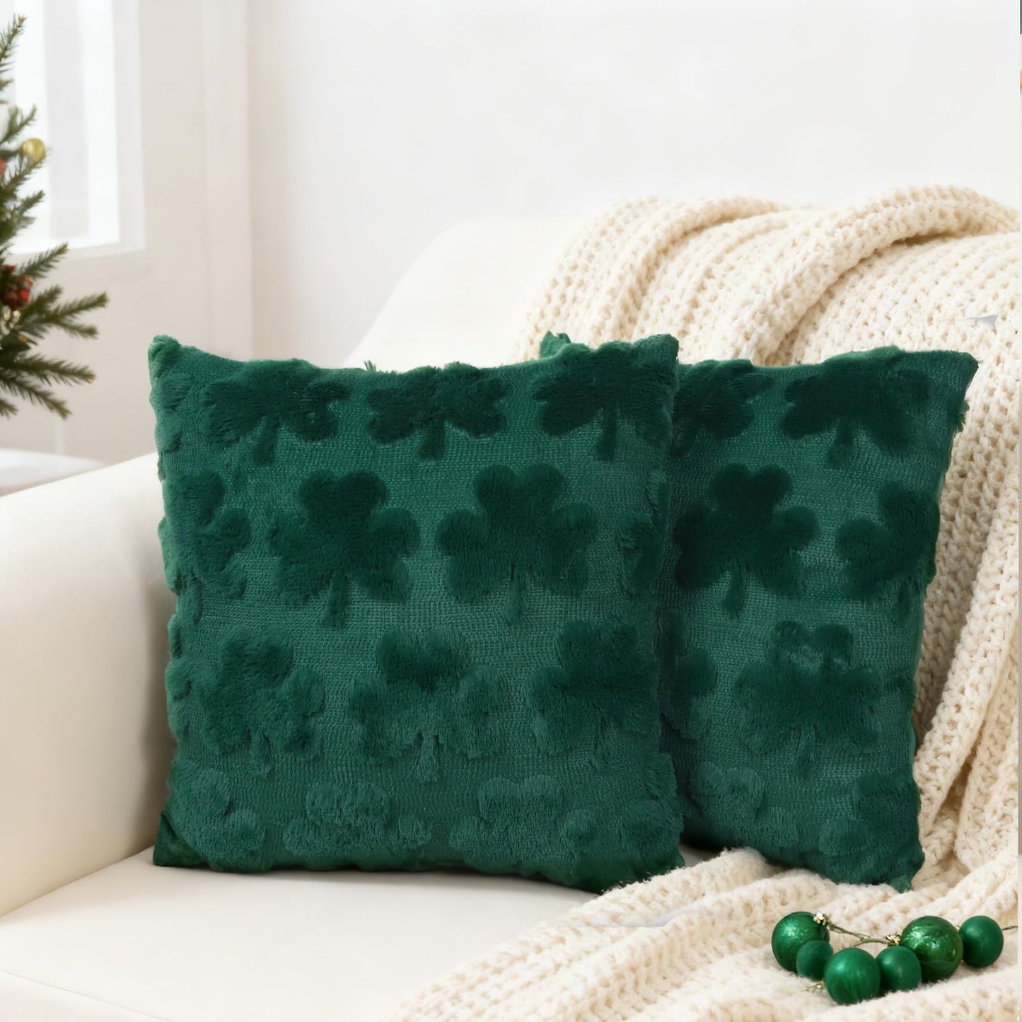 St Patricks Day Pillow Covers 18x18 Set of 2, Green Shamrock Plush Pillow Cases for Living Room Sofa Cushion Outdoor Indoor Holiday Home Decor