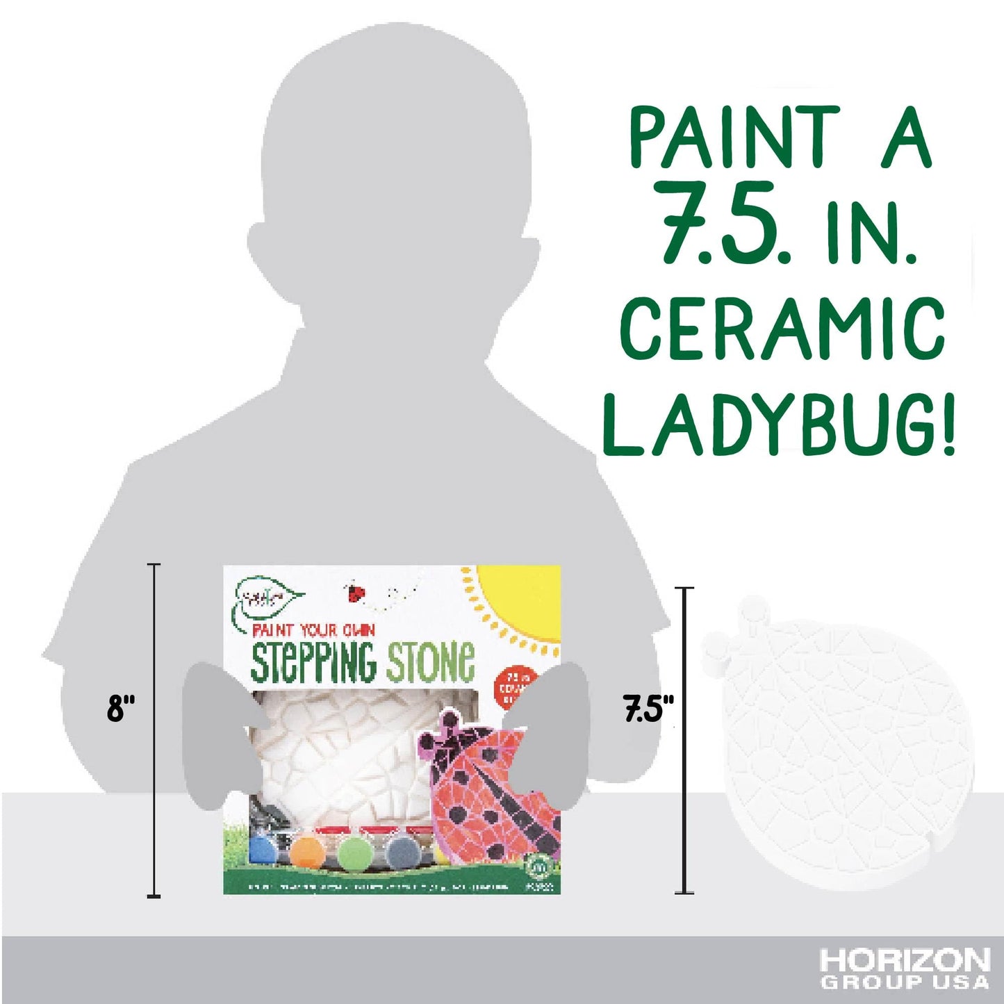 Creative Roots Mosaic Ladybug Stone, Includes 7-Inch Ceramic Stepping Stone & 6 Vibrant Paints, DIY Garden Stepping Stone Kit for Kids Ages 6+