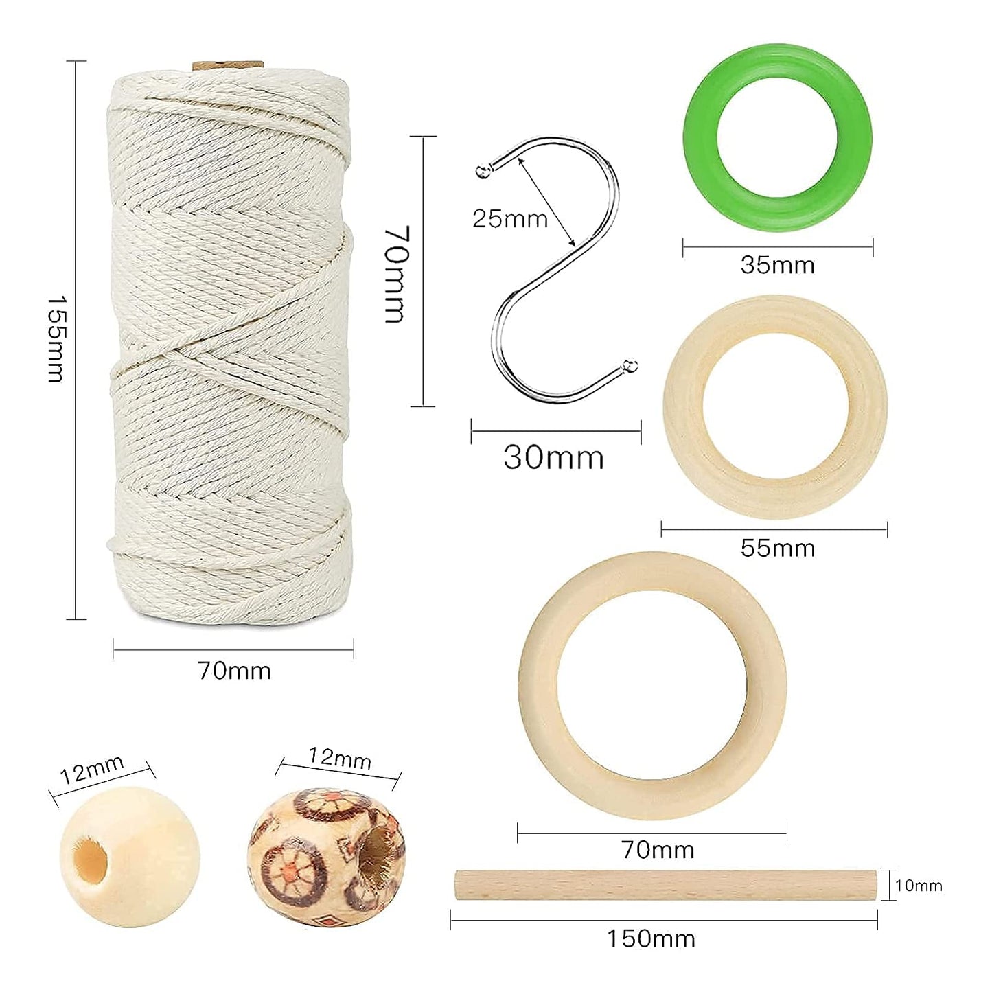 LECZIVOEN Macrame Kit, All in Macrame Supplies 109Yards x 3mm Macrame Cord,DIY Macrame Kit for Adults Beginners, Macrame beads with Wooden Rings and Wooden Sticks for Macrame Plant Hanger Kit