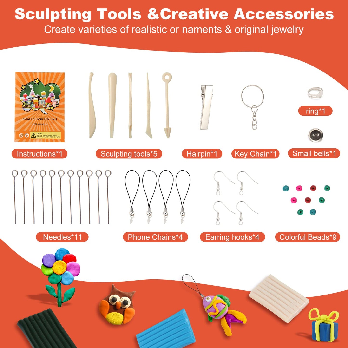 Polymer Clay Starter kit, Oven Bake Modeling Clay with Sculpting Tools, 28 Colors,1.7 lb