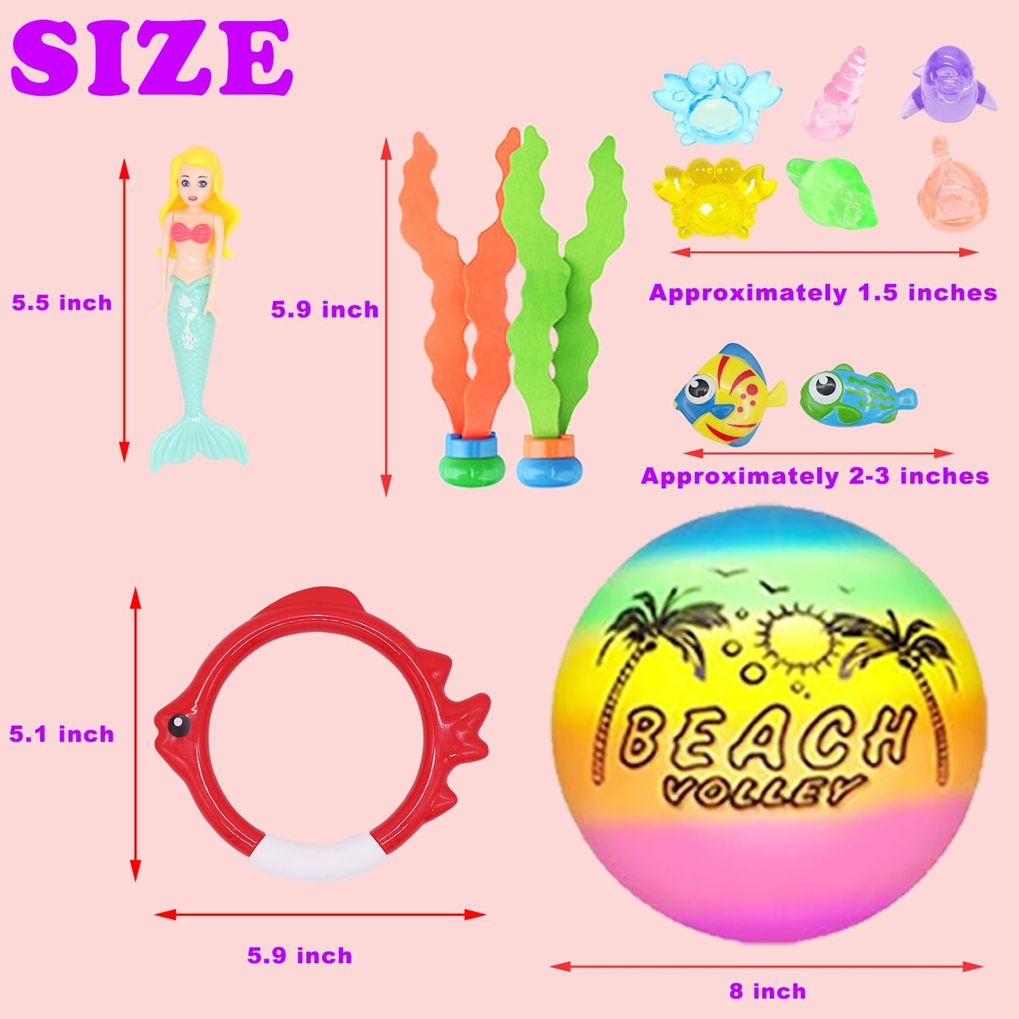 JOINBO 18 Pcs Diving Pool Toys for Kids Ages 3-12 Set with Storage Bag,Pool Games Summer Swim Water Sinking Mermaid Toys
