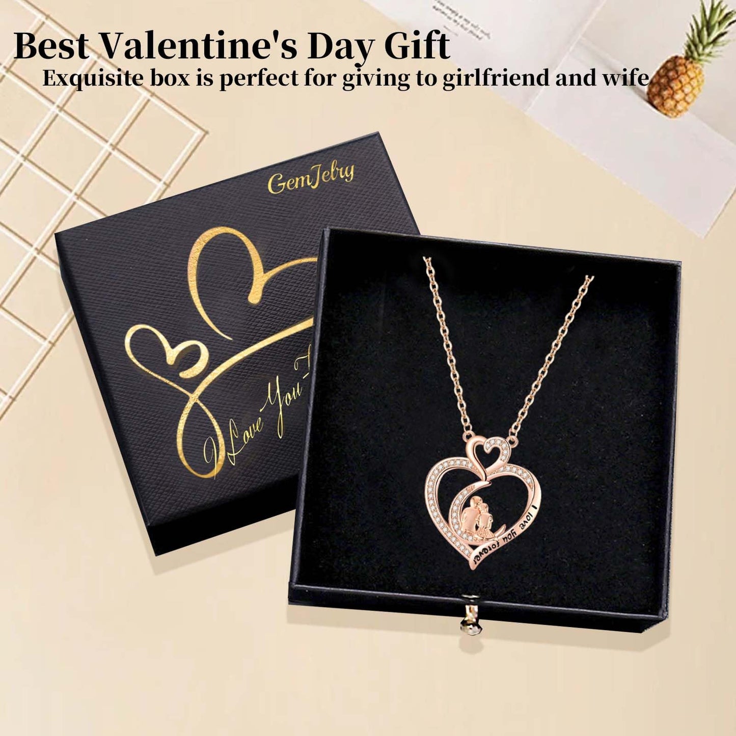 GemJelry Mothers Necklace Gifts for Mom from Daughter Son, I Love You Mom Necklace Heart Pendant Rhinestone Jewelry with Box Birthday Mothers Day Gifts for Women