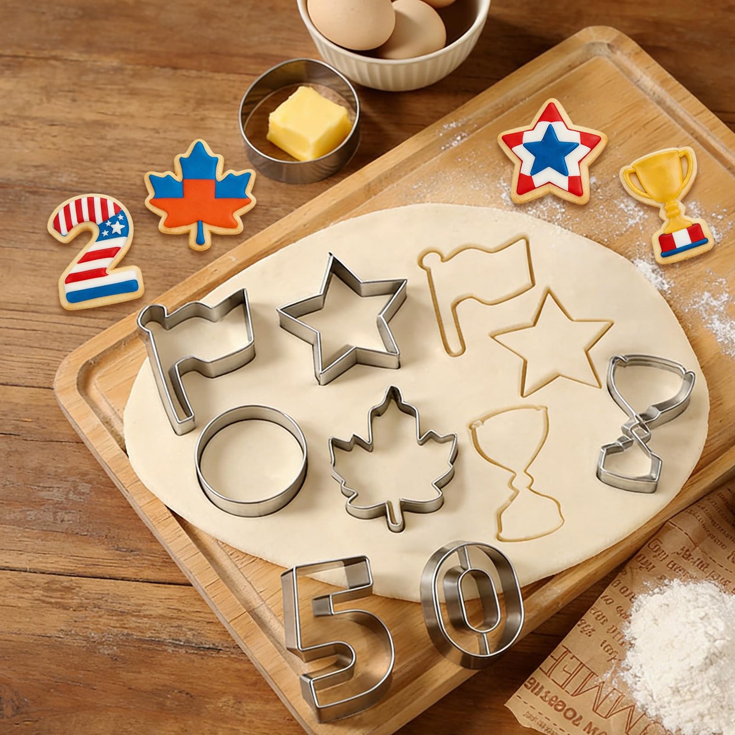 JOINBO 9Pcs Patriotic Metal Cookie Cutter Set, 250th Anniversary of Independence Day, 4th of July Baking Molds Star Eagle Flag, Stainless Steel for Holiday Party Baking Supplies