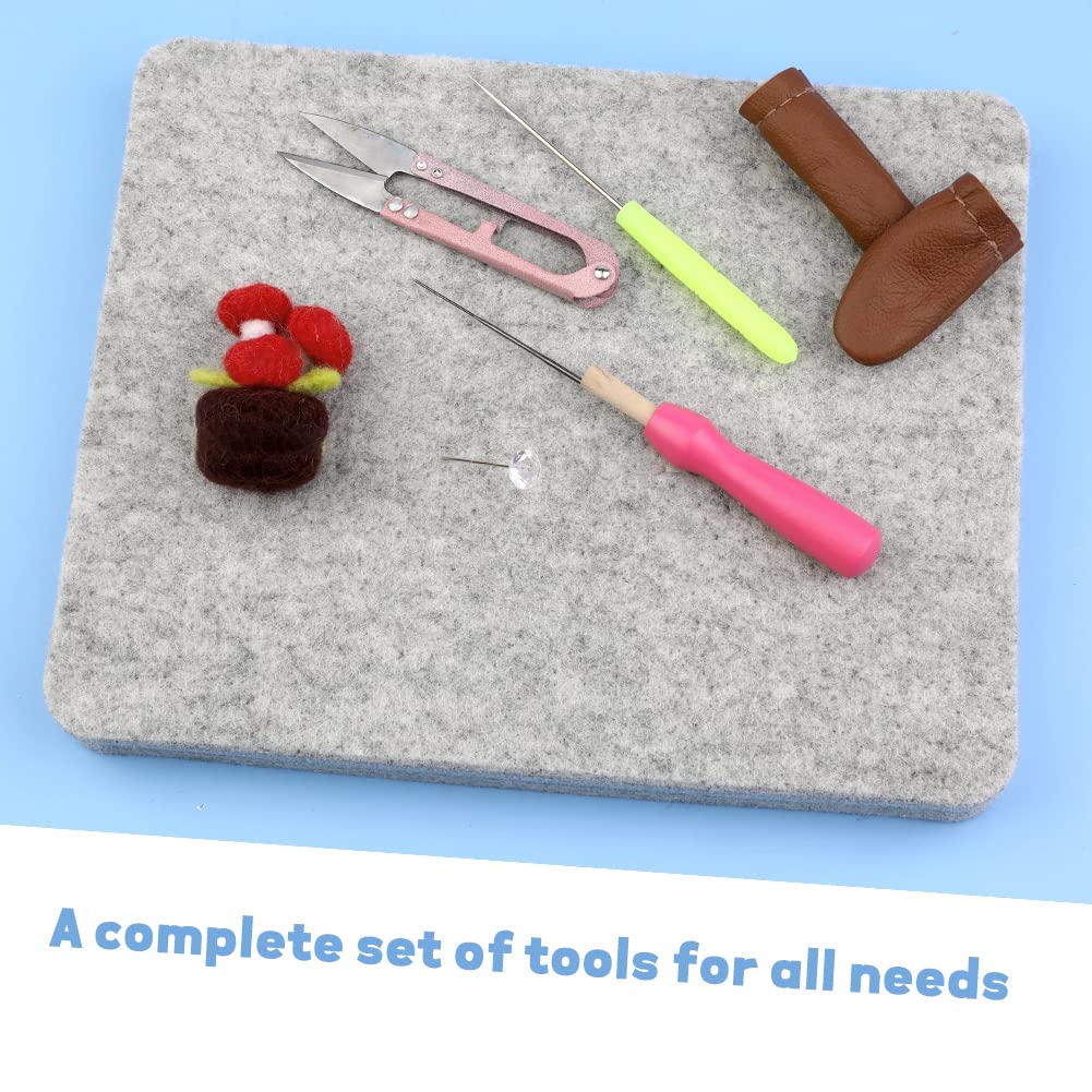 Needle Felting Kits, Felting Needle Tools with 8"x10" Wool Felting Mat,Leather Finger Guards for Any Felting