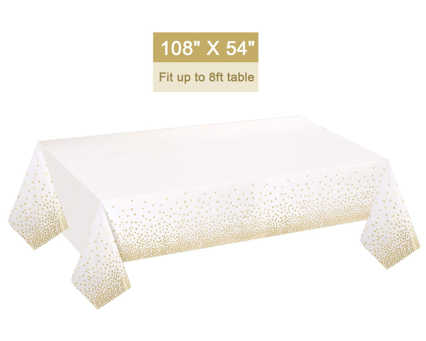 Gexolenu 4 Pack White & Gold Dot Plastic Tablecloth for Rectangle Tables(54" x 108"), Disposable Table Cloth for Birthday, Wedding, Baptism Decorations, Engagement Party Decorations