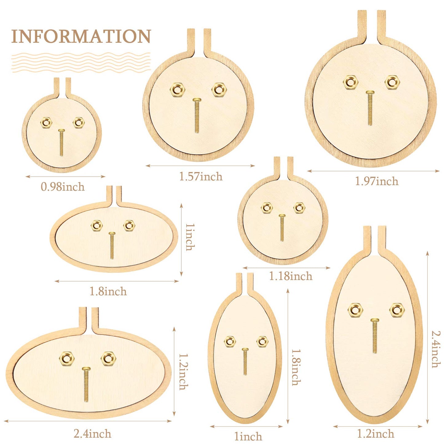 Mini Embroidery Hoop Wooden Mini Stitch Hoop Ring for DIY Pendant Crafts, Round, Oval Vertical, Oval Horizontal(16 Sets)