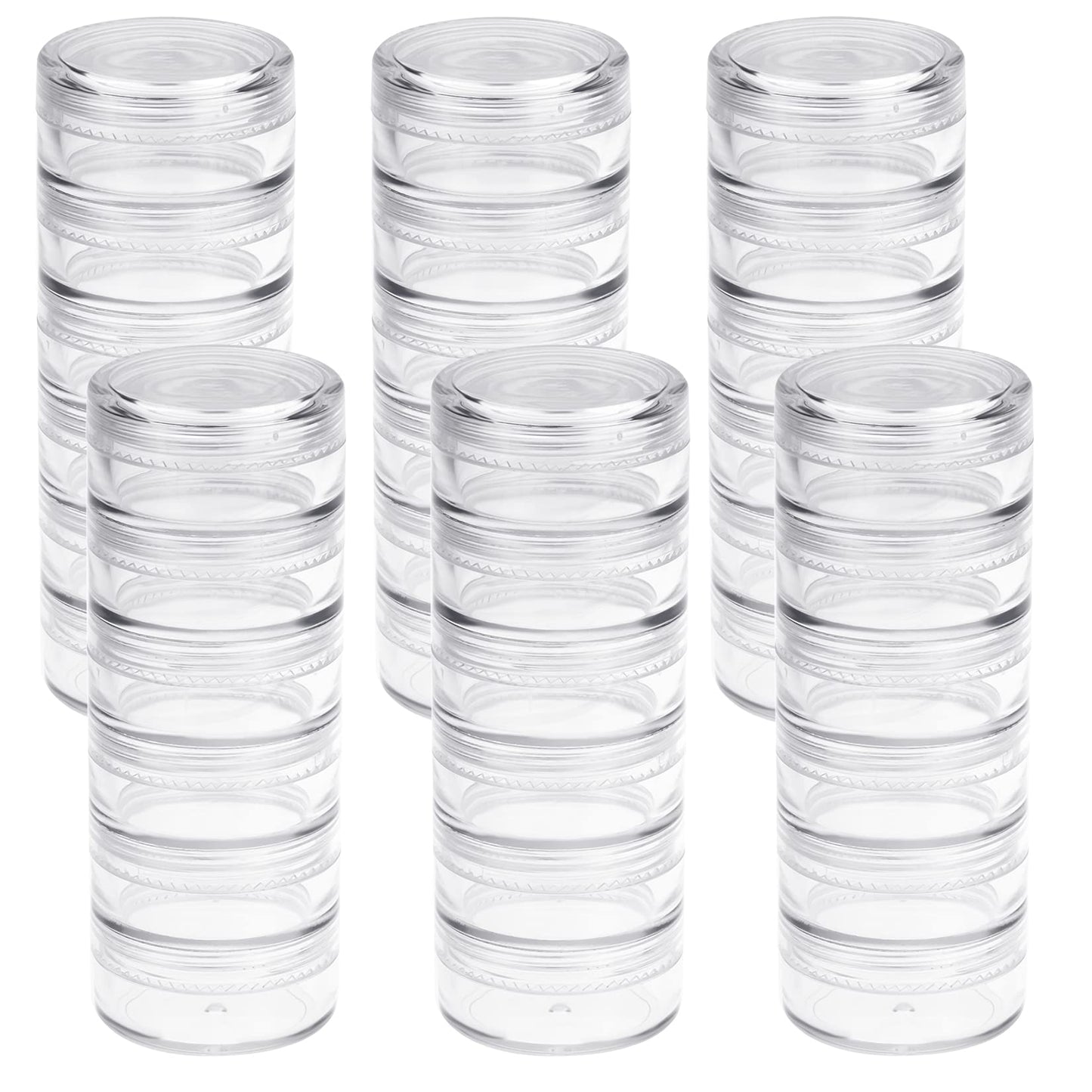 Fengek 6 Sets 6 Layer Stackable Plastic Containers, 10G/10ML Clear Cosmetic Storage Box Round Organizer Jars for Beads, Buttons, Small Jewelry Findings
