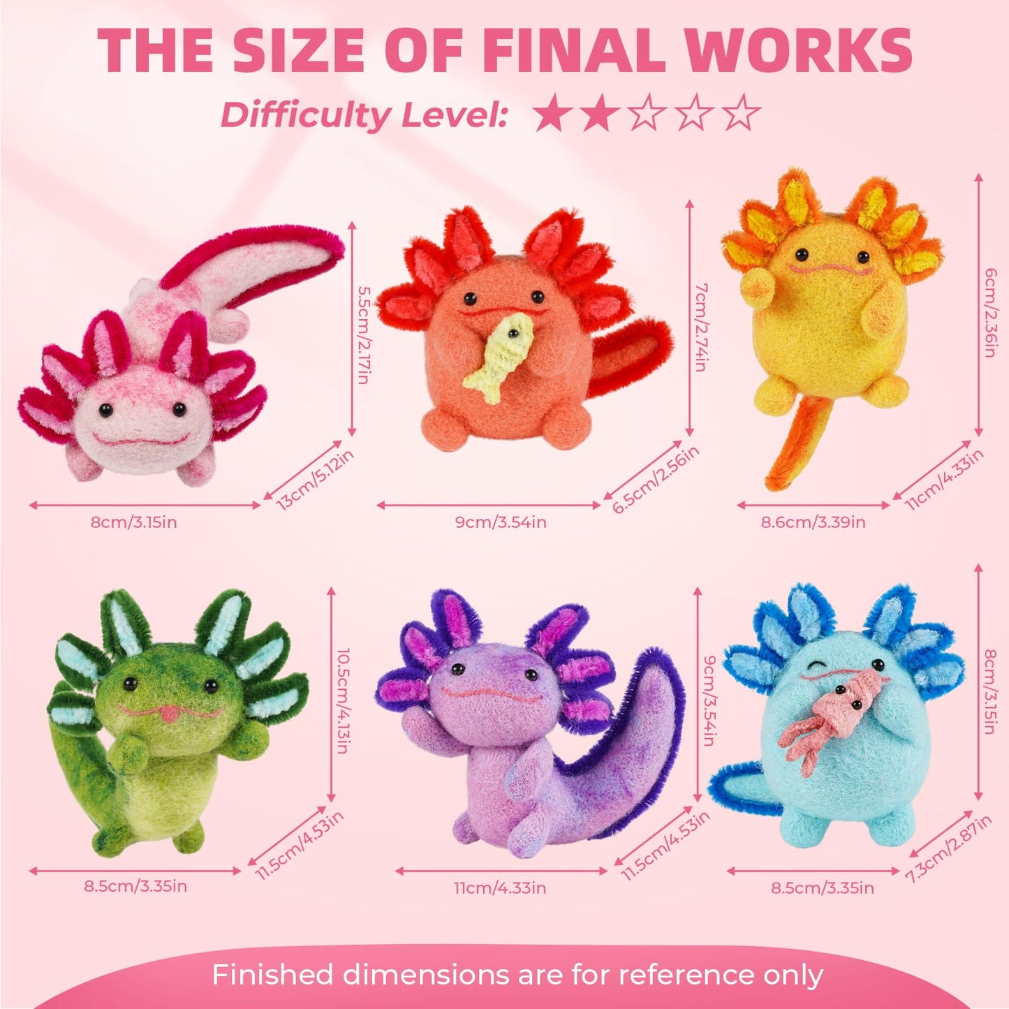 Needle Felting Kit, 6 PCS Animal Needle Felting Beginner Kits, Wool Felt Needle Felting Tools Foam Pad, Craft Party Supplies for Beginners Adult(6pack Axolotl)